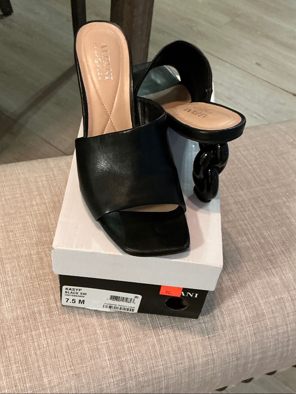 Alfani Black Chain-Link Heel Slide Mules